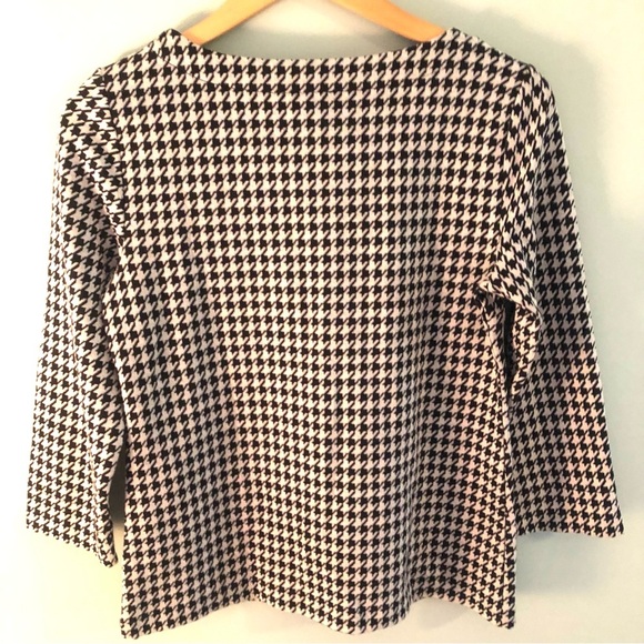 Talbots Houndstooth Zip Neck Knit Top. Size small. - Picture 2 of 9